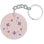 Ring of Flowers Pink and Green Acrylic Keychain, reverse side, product at The Draw on Zazzle
