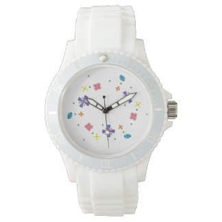 Ring of Flowers on Sharp White Watch, product at The Draw on Zazzle
